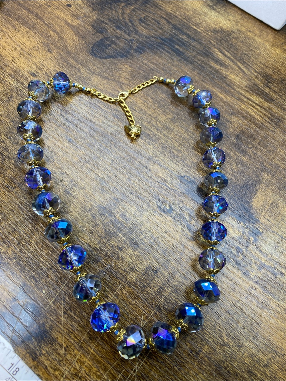 Clear Blue AB faceted. 16 mm hand knotted  20 inch necklace Aprilsplace - Picture 8 of 10